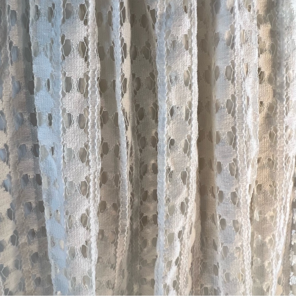 Mustard Seed Dress White Lace Tiered Hemline Shear Long Sleeves High Neck M👍 - Picture 5 of 9